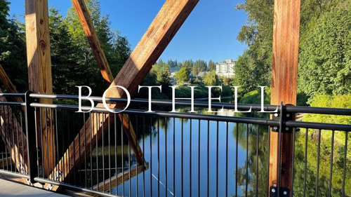 City of Bothell, Wa - Bridge in Downtown Bothell overlooking the Sammamish river & Burke-Gillman Trail